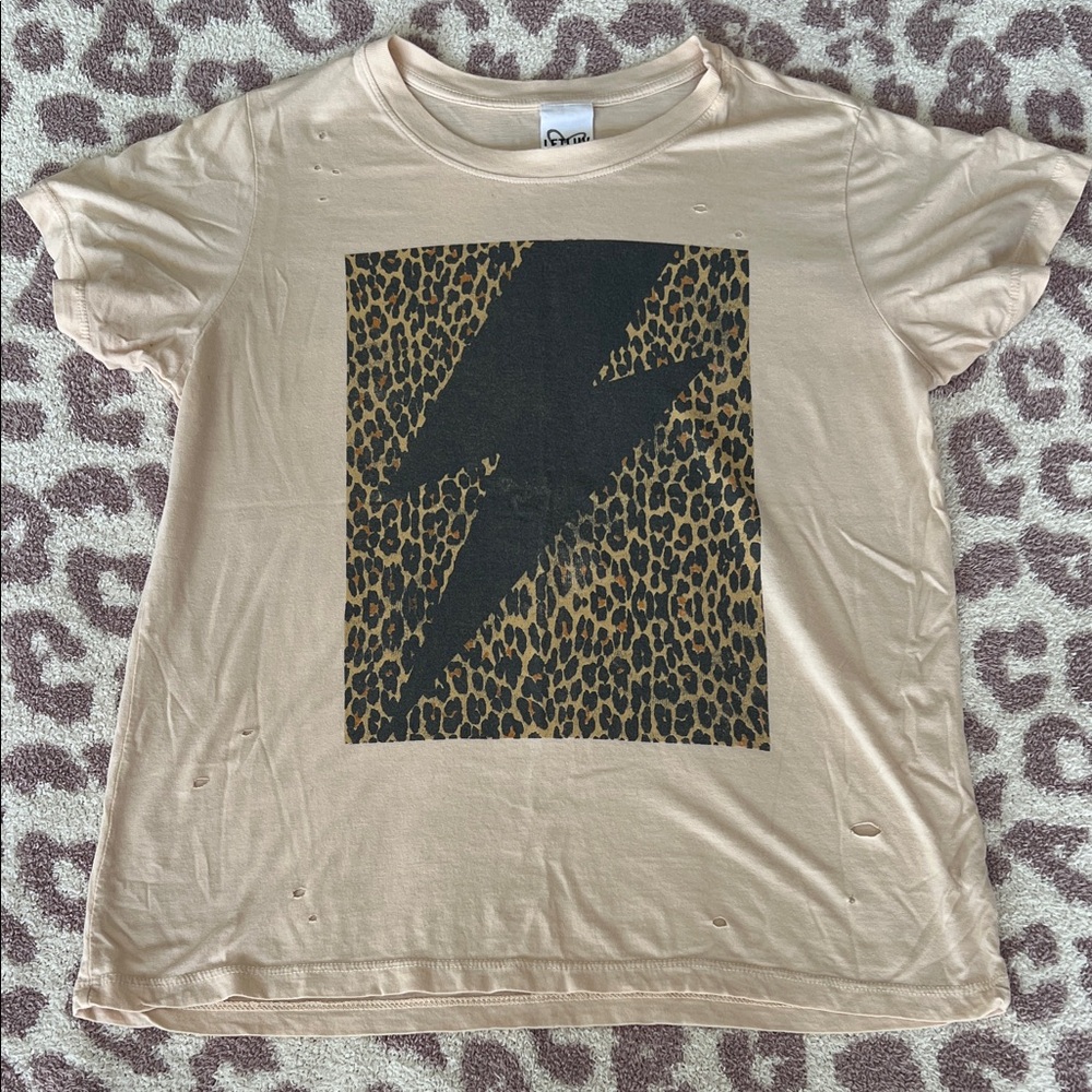 LetLuv Animal Print Distressed Graphic Tee XS